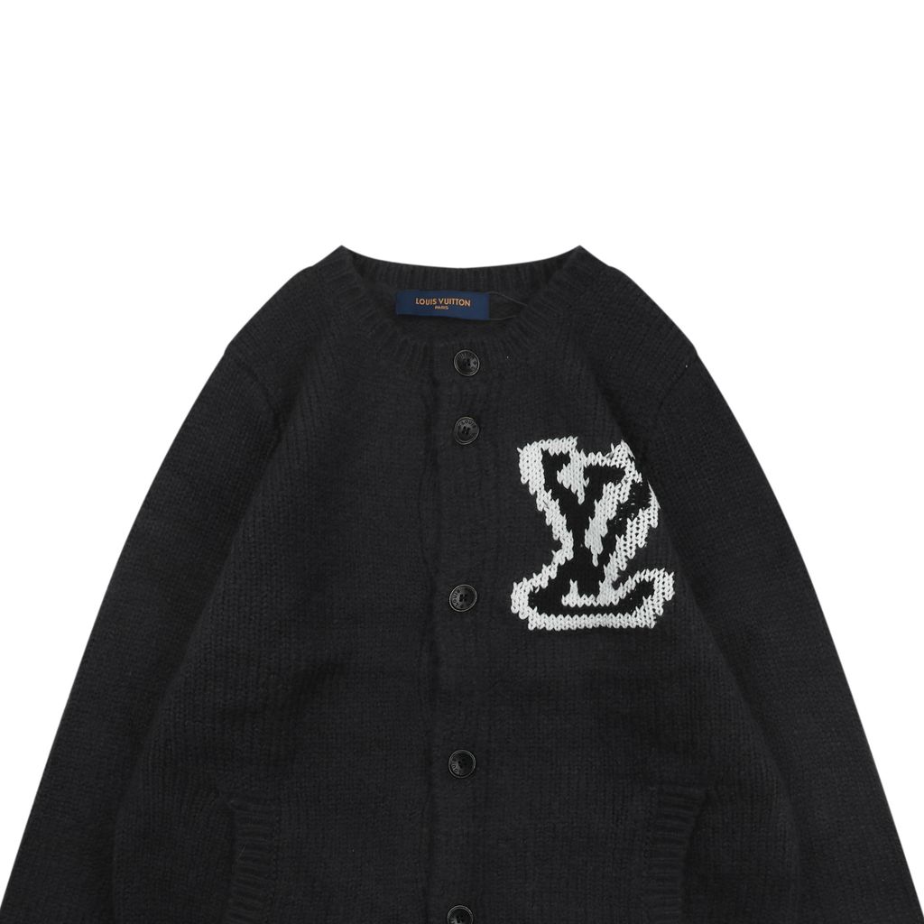 Louis Vuitton right side Monogram letter crew neck cardigan blended knit seamless style computerized flat knit rolled edge relaxed fit sizes S-XL