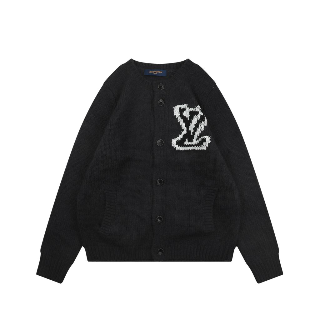 Louis Vuitton right side Monogram letter crew neck cardigan blended knit seamless style computerized flat knit rolled edge relaxed fit sizes S-XL