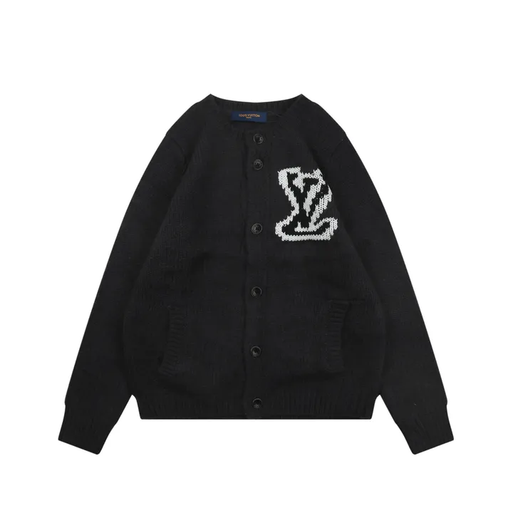Louis Vuitton right side Monogram letter crew neck cardigan blended knit seamless style computerized flat knit rolled edge relaxed fit sizes S-XL