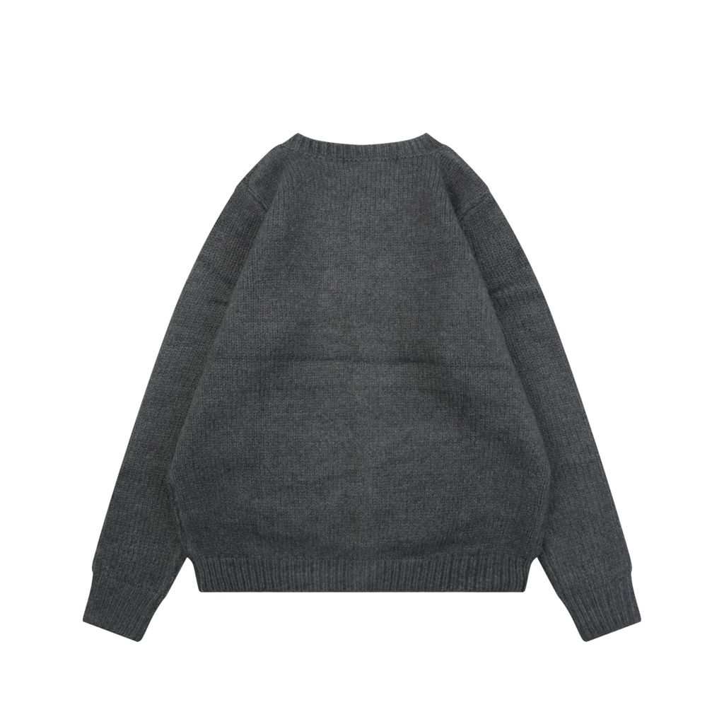 Louis Vuitton right side Monogram letter crew neck cardigan grey blended knit seamless style computerized flat knit rolled edge relaxed fit sizes S-XL