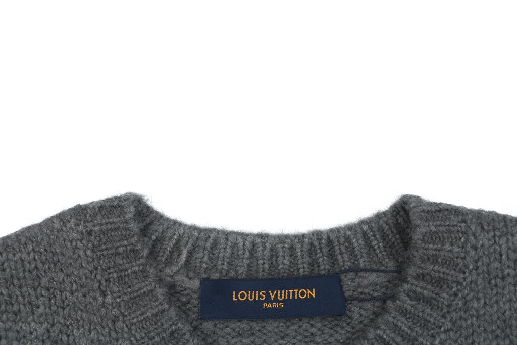 Louis Vuitton right side Monogram letter crew neck cardigan grey blended knit seamless style computerized flat knit rolled edge relaxed fit sizes S-XL