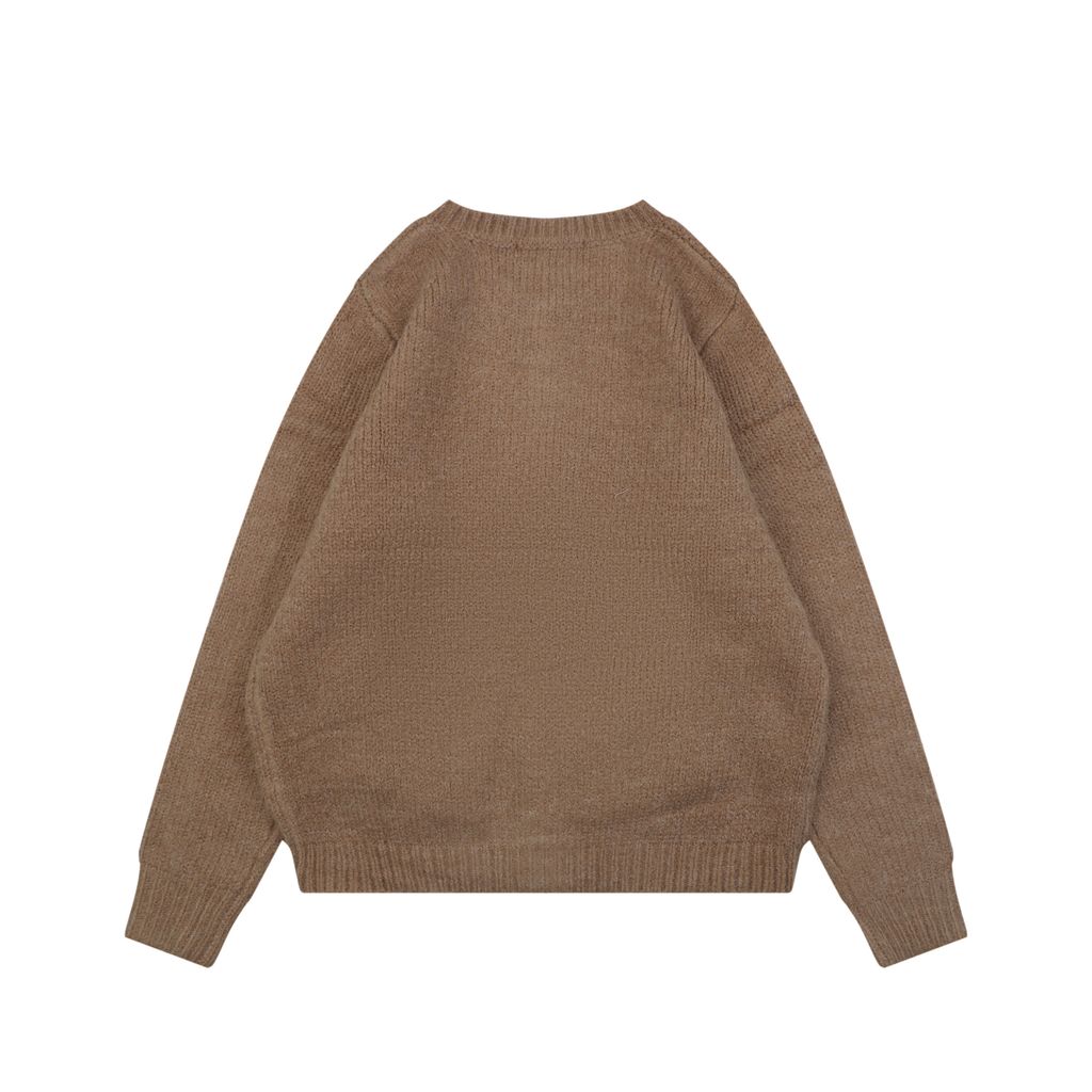 Louis Vuitton right side Monogram letter crew neck cardigan khaki blended knit seamless style computerized flat knit rolled edge relaxed fit sizes S-XL