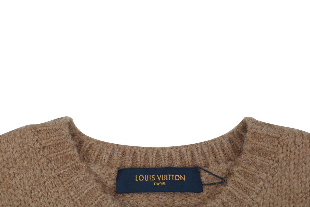 Louis Vuitton right side Monogram letter crew neck cardigan khaki blended knit seamless style computerized flat knit rolled edge relaxed fit sizes S-XL