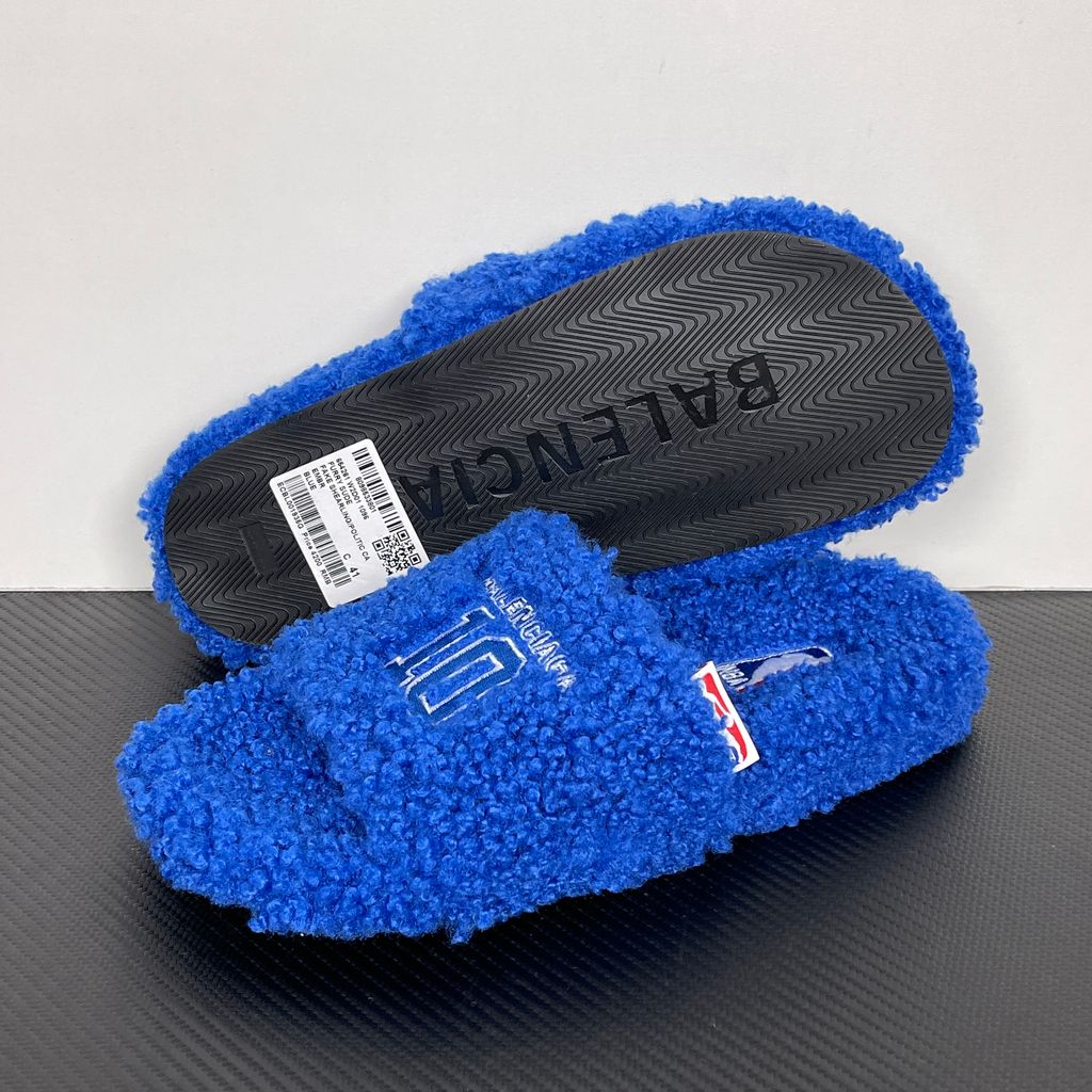 Balenciaga Furry Slide 654261 W2DO1 4096 Blue Sandals