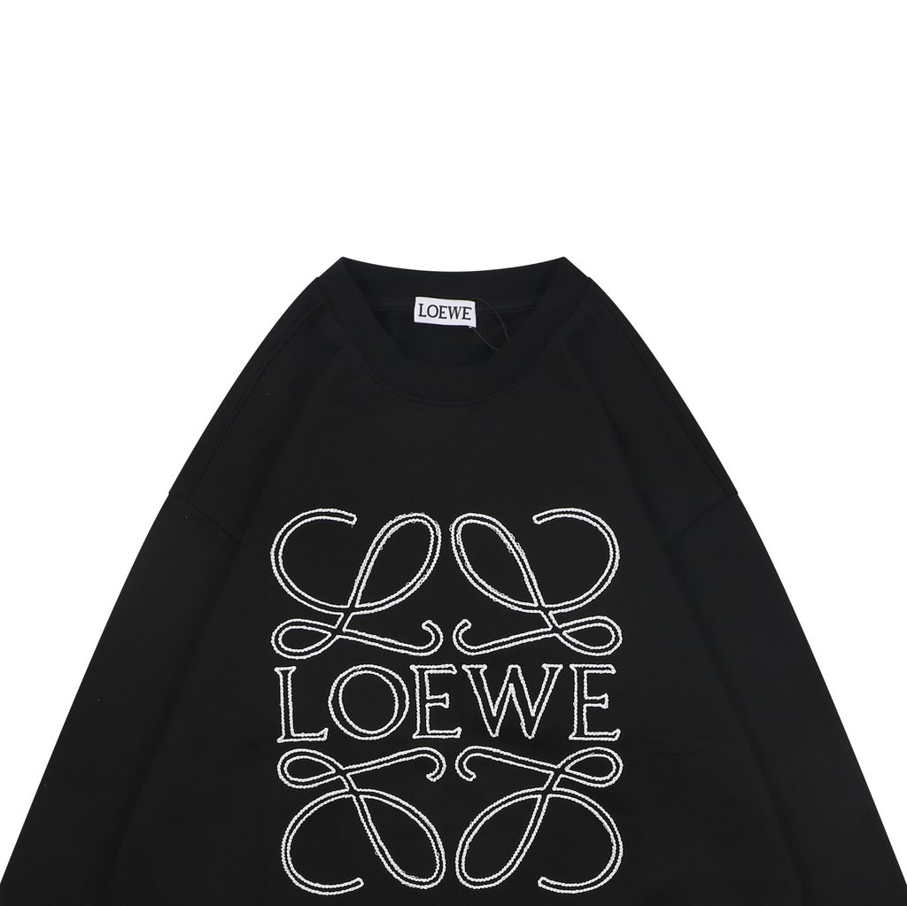 LOEWE large openwork flower logo embroidered crew neck sweatshirt 400g combed cotton dimensional embroidery relaxed fit sizes S-XL
