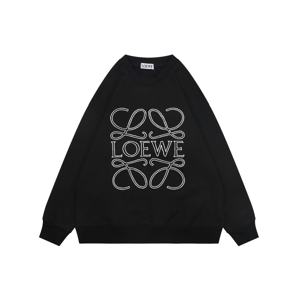 LOEWE large openwork flower logo embroidered crew neck sweatshirt 400g combed cotton dimensional embroidery relaxed fit sizes S-XL