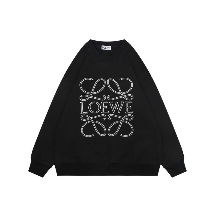 LOEWE large openwork flower logo embroidered crew neck sweatshirt 400g combed cotton dimensional embroidery relaxed fit sizes S-XL