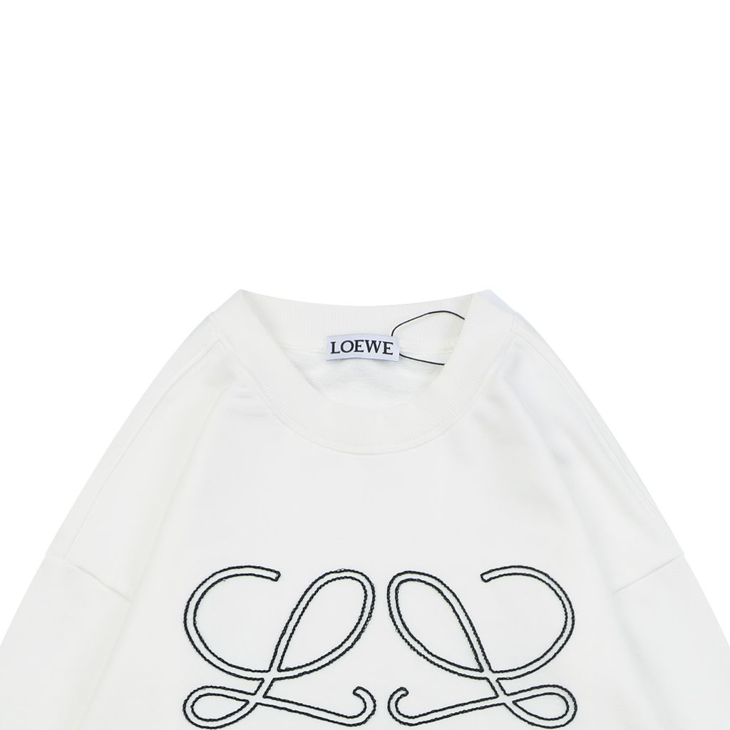 LOEWE large openwork flower logo embroidered crew neck sweatshirt white 400g combed cotton dimensional embroidery relaxed fit sizes S-XL