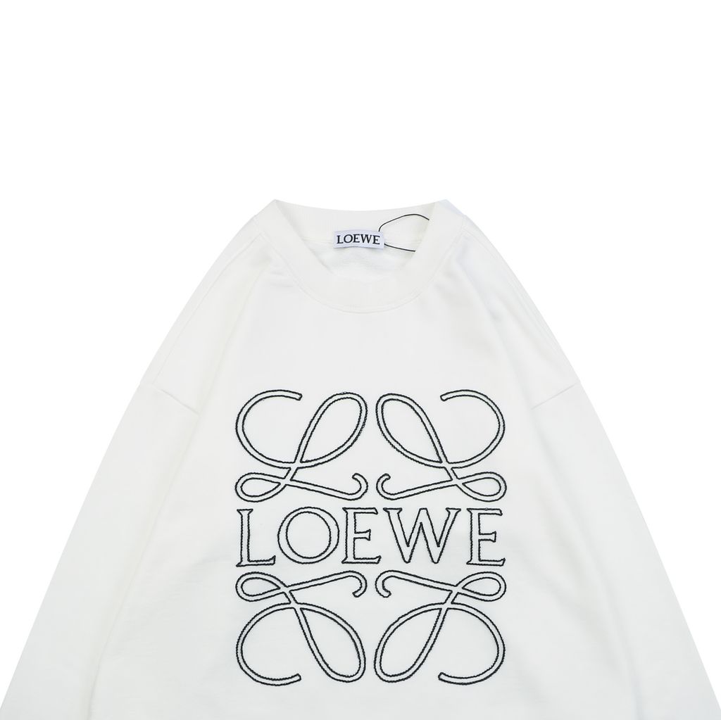 LOEWE large openwork flower logo embroidered crew neck sweatshirt white 400g combed cotton dimensional embroidery relaxed fit sizes S-XL