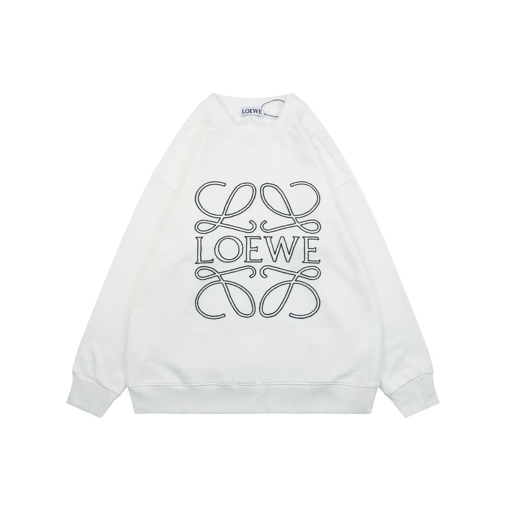 LOEWE large openwork flower logo embroidered crew neck sweatshirt white 400g combed cotton dimensional embroidery relaxed fit sizes S-XL