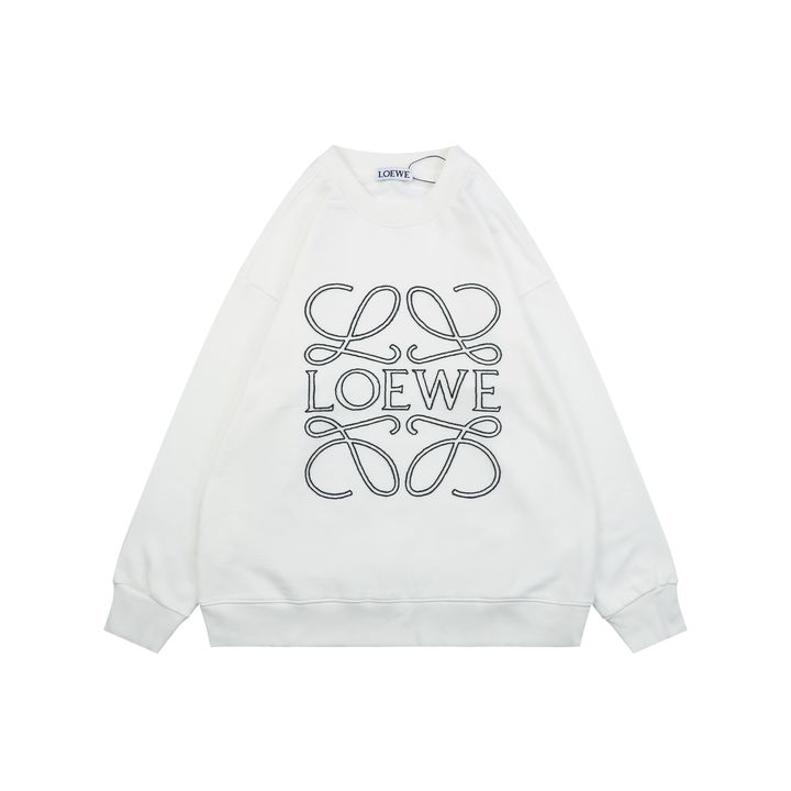 LOEWE large openwork flower logo embroidered crew neck sweatshirt white 400g combed cotton dimensional embroidery relaxed fit sizes S-XL