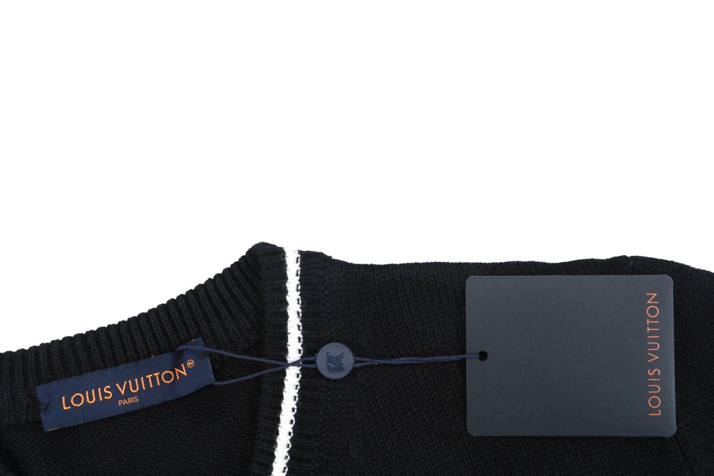 Louis Vuitton right side Monogram letter V neck sweater silk cotton blend knit contrast chest embroidered small logo garment washed sizes S-XL