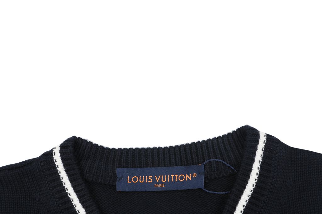 Louis Vuitton right side Monogram letter V neck sweater silk cotton blend knit contrast chest embroidered small logo garment washed sizes S-XL