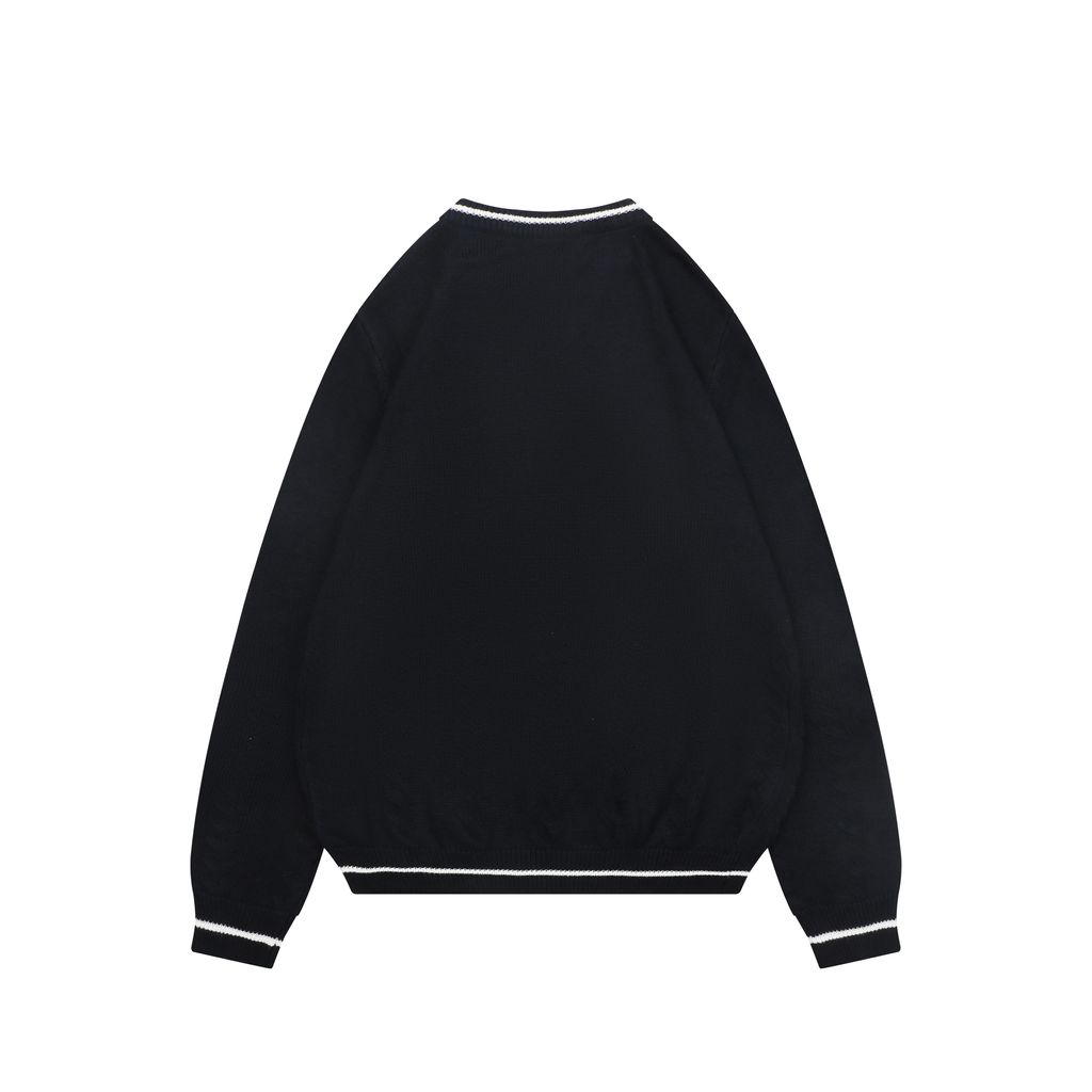 Louis Vuitton right side Monogram letter V neck sweater silk cotton blend knit contrast chest embroidered small logo garment washed sizes S-XL