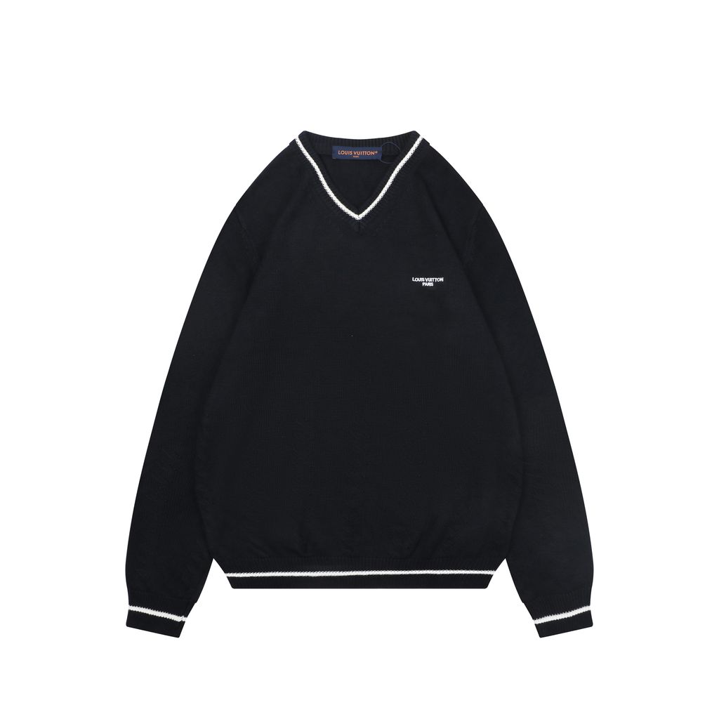 Louis Vuitton right side Monogram letter V neck sweater silk cotton blend knit contrast chest embroidered small logo garment washed sizes S-XL