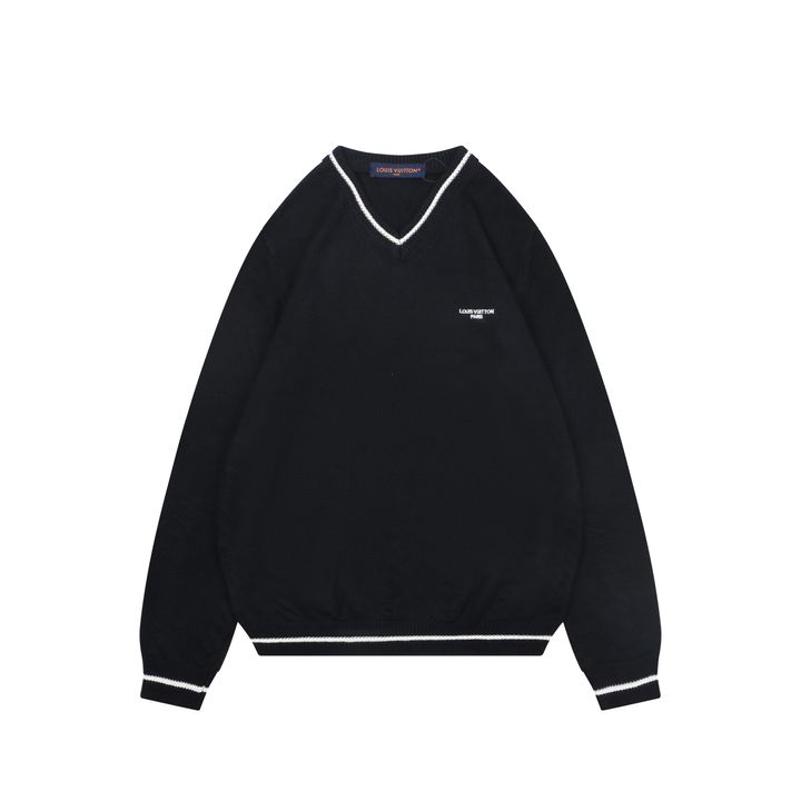 Louis Vuitton right side Monogram letter V neck sweater silk cotton blend knit contrast chest embroidered small logo garment washed sizes S-XL