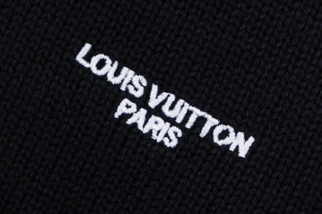 Louis Vuitton right side Monogram letter V neck sweater silk cotton blend knit contrast chest embroidered small logo garment washed sizes S-XL