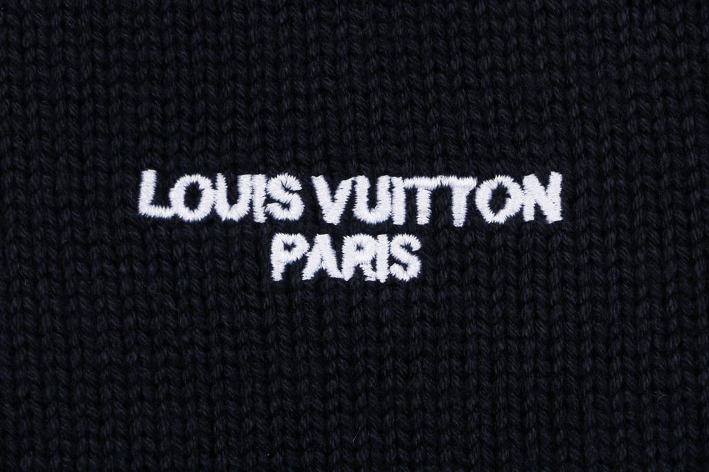 Louis Vuitton right side Monogram letter V neck sweater silk cotton blend knit contrast chest embroidered small logo garment washed sizes S-XL