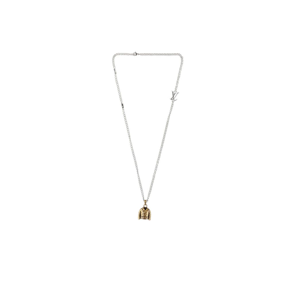 Louis Vuitton Monogram jacket charm necklace silver plated white copper lucky symbol pendant vintage silver tone adjustable 50 55 60cm