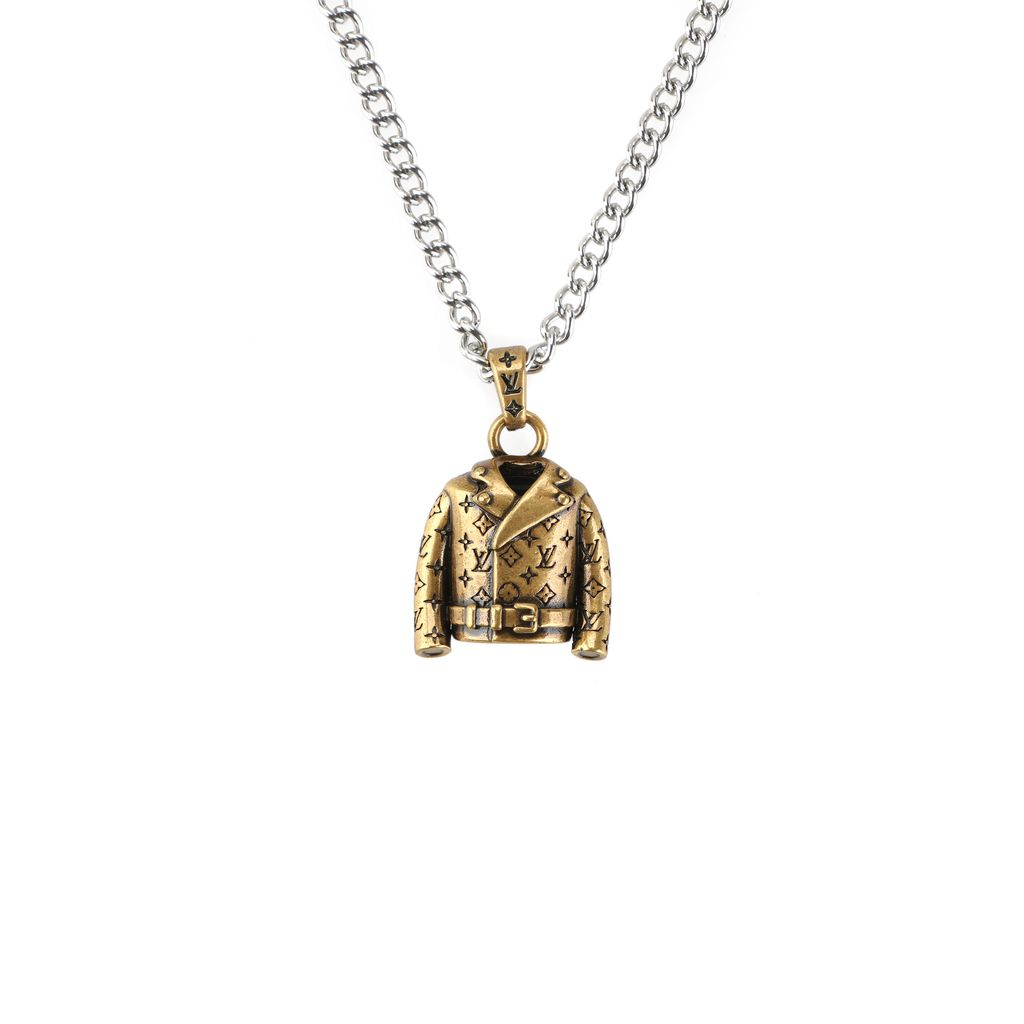 Louis Vuitton Monogram jacket charm necklace silver plated white copper lucky symbol pendant vintage silver tone adjustable 50 55 60cm
