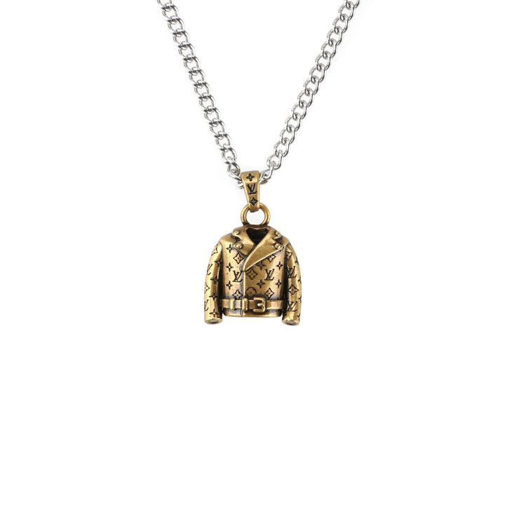 Louis Vuitton Monogram jacket charm necklace silver plated white copper lucky symbol pendant vintage silver tone adjustable 50 55 60cm