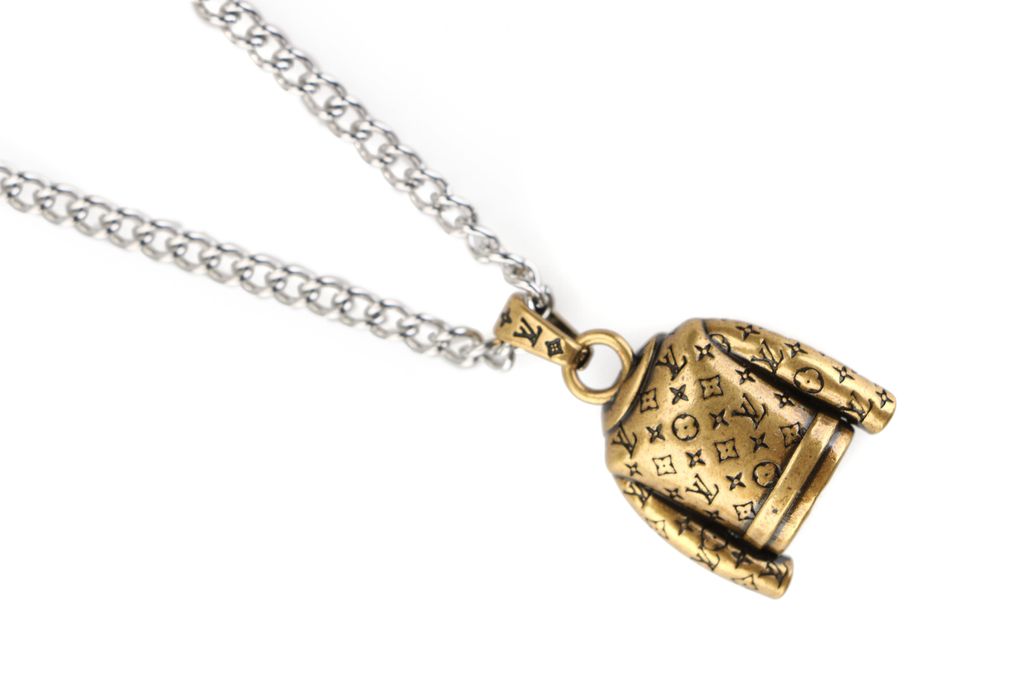 Louis Vuitton Monogram jacket charm necklace silver plated white copper lucky symbol pendant vintage silver tone adjustable 50 55 60cm
