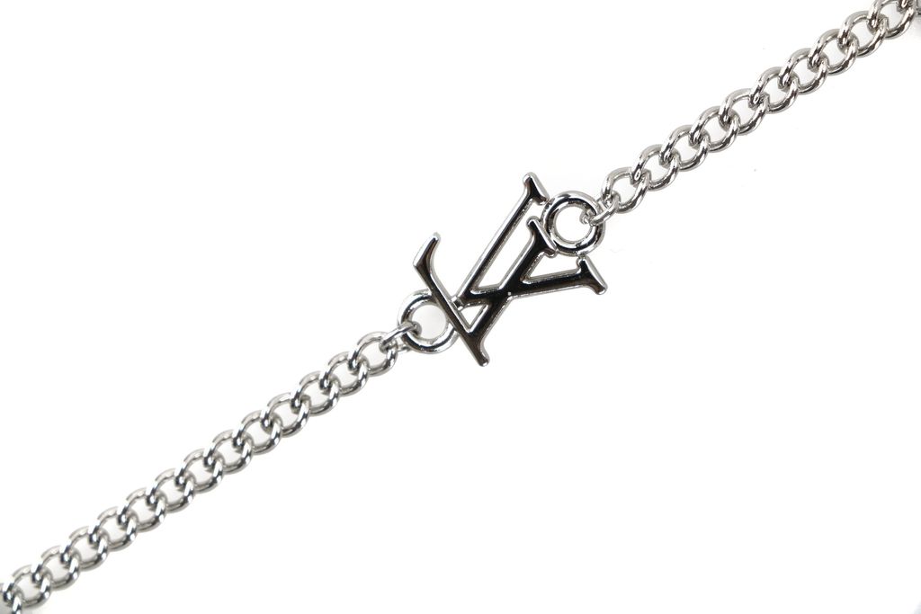 Louis Vuitton Monogram jacket charm necklace silver plated white copper lucky symbol pendant vintage silver tone adjustable 50 55 60cm