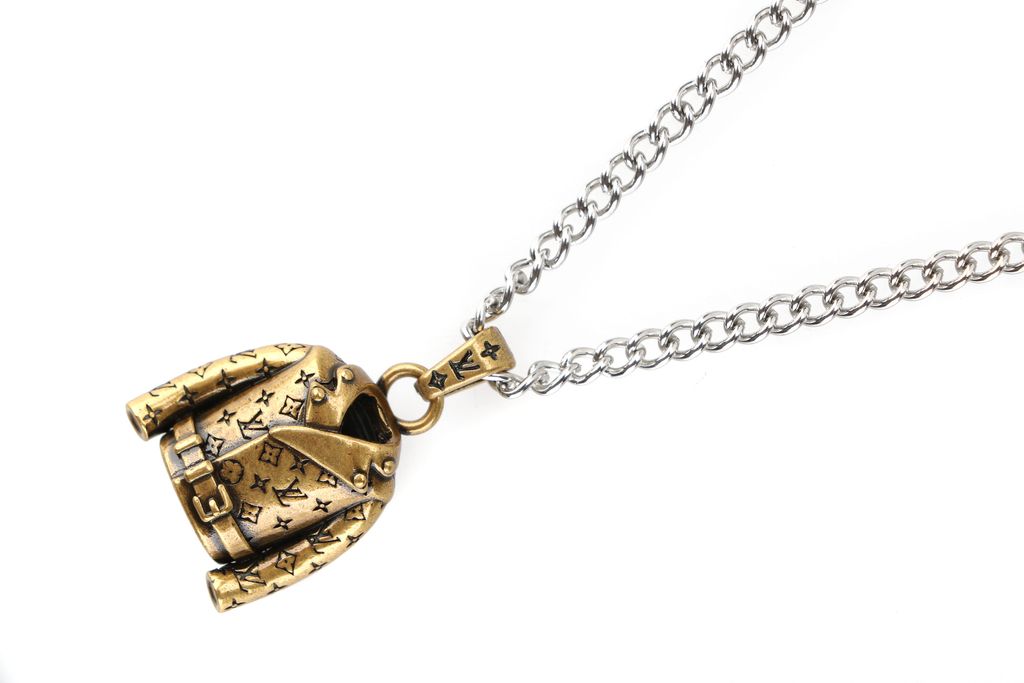 Louis Vuitton Monogram jacket charm necklace silver plated white copper lucky symbol pendant vintage silver tone adjustable 50 55 60cm