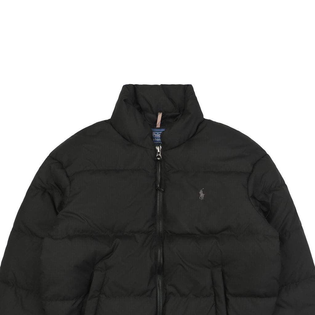 Ralph Lauren X12 black grey Pony logo down jacket 90 white duck down 180g plus fill windowpane textured polyester Barudan embroidery unisex sizes S-XXL