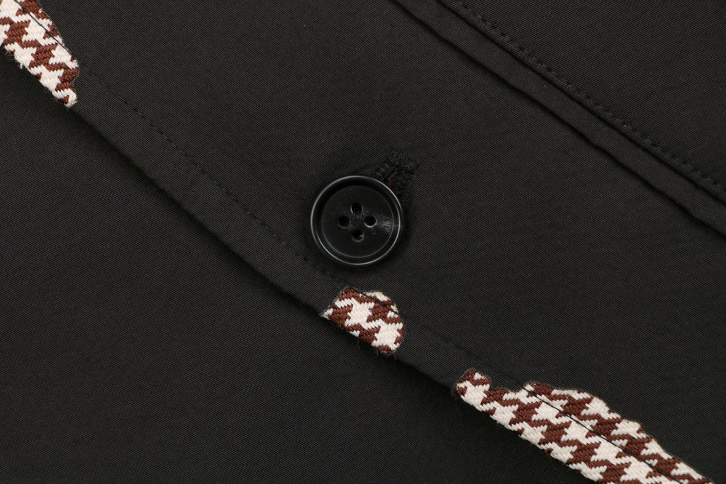 Prada burnout houndstooth patchwork jacket black 100 percent cotton full houndstooth lining triangle badge metal zip cropped relaxed unisex fit sizes S-XL