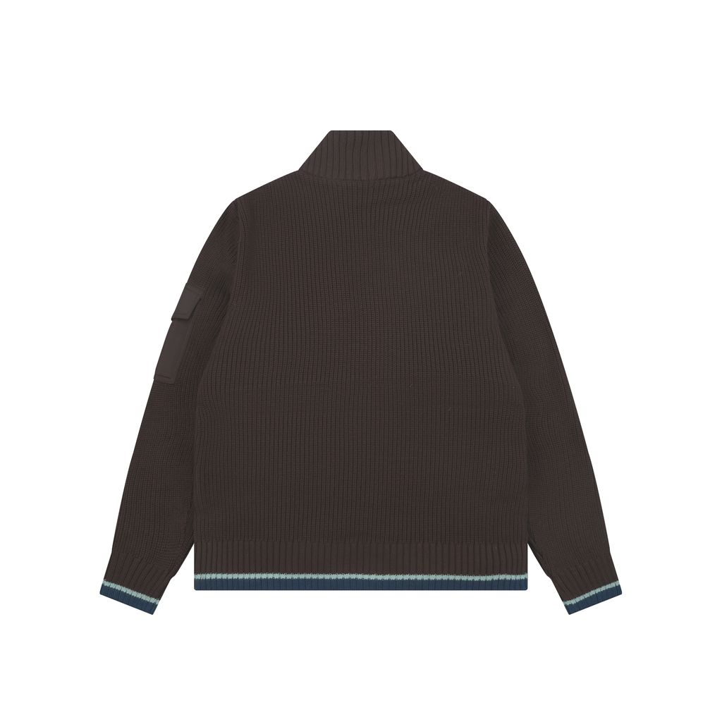 Moncler brown hybrid down jacket rib knit sleeves high neck blue green striped cuffs sleeve pocket badge large check patchwork sizes M-3XL
