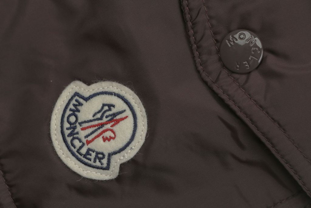 Moncler brown hybrid down jacket rib knit sleeves high neck blue green striped cuffs sleeve pocket badge large check patchwork sizes M-3XL