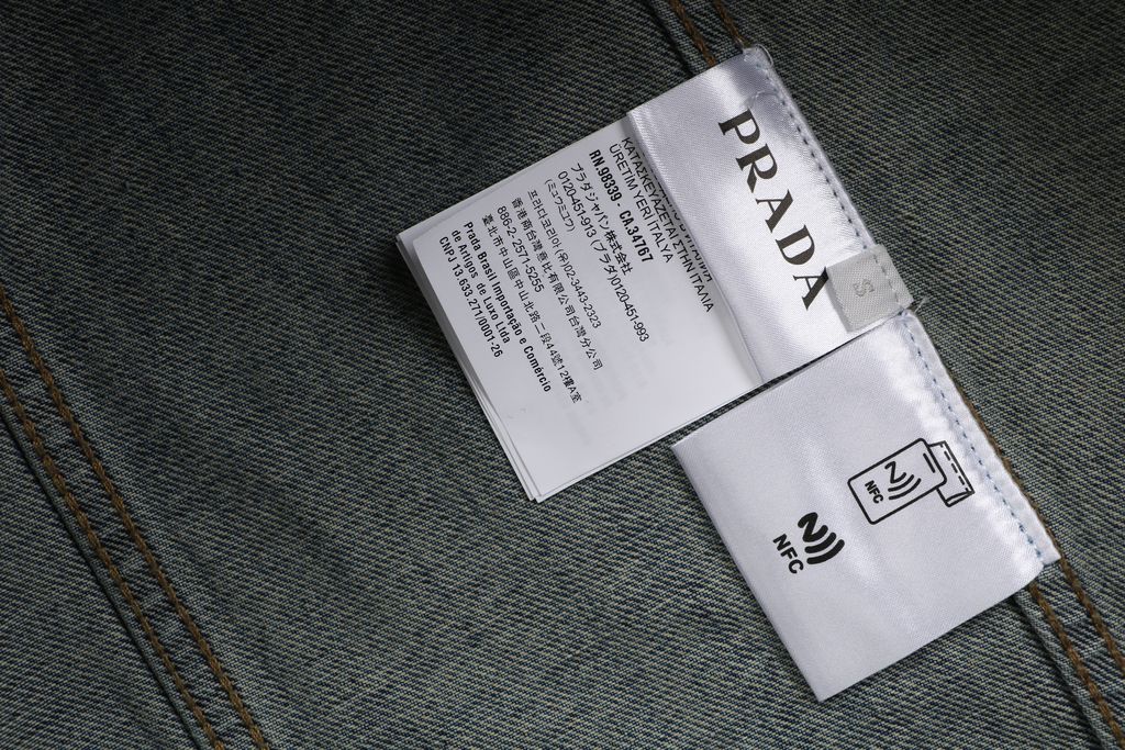 Prada brown faux leather patchwork denim jacket washed denim faux cowhide leather enzyme stone washed sprayed vintage distressed finish sizes S-XL