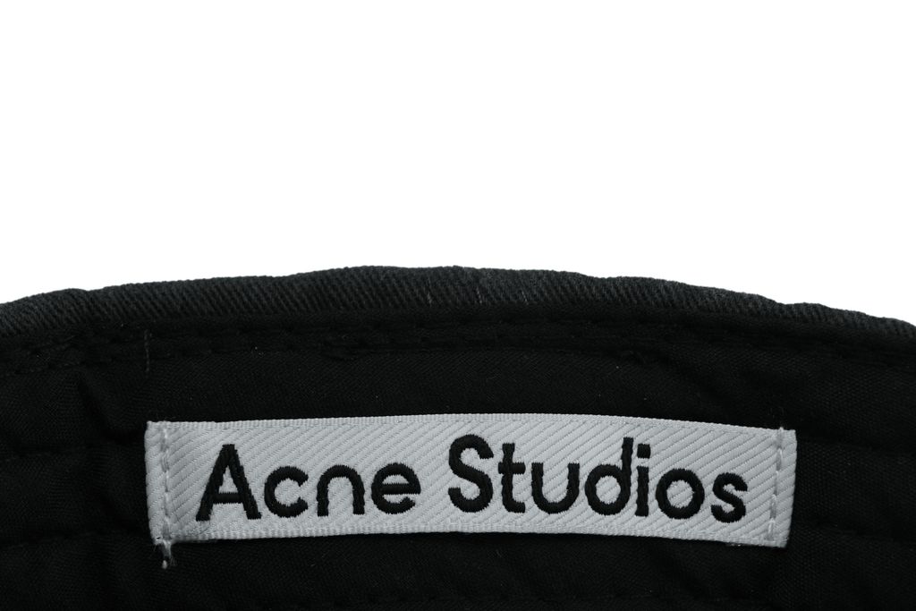 Acne Studios 1996 logo washed cap 300gsm 100 percent combed cotton twill vintage faded black stone enzyme wash embroidered logo aged brass buckle 60cm