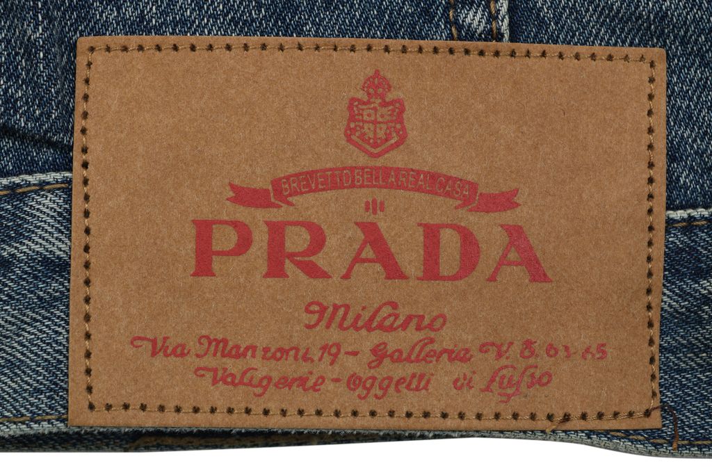 Prada black faux leather patchwork denim jacket washed denim faux cowhide leather enzyme stone washed sprayed vintage distressed finish sizes S-XL