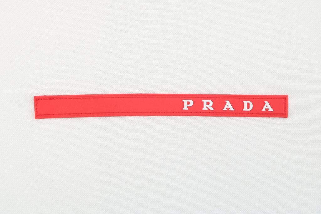 Prada red stripe silicone logo high neck jacket soft cotton fabric relaxed unisex fit two side pockets sizes S-XL
