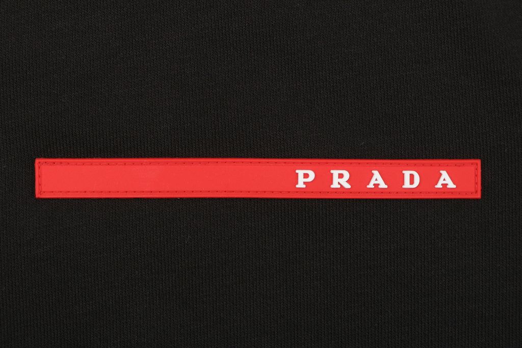 Prada black red stripe silicone logo high neck jacket soft cotton fabric relaxed unisex fit two side pockets sizes S-XL