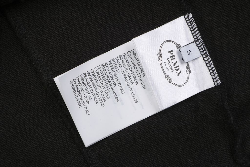 Prada black red stripe silicone logo high neck jacket soft cotton fabric relaxed unisex fit two side pockets sizes S-XL