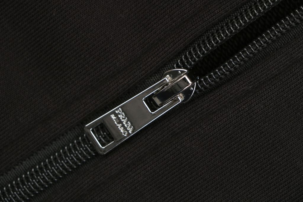 Prada black red stripe silicone logo high neck jacket soft cotton fabric relaxed unisex fit two side pockets sizes S-XL