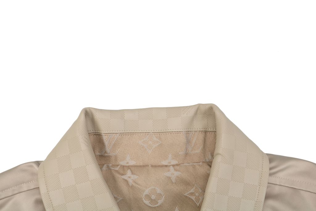 Louis Vuitton small logo Monogram diamond reversible jacket 75D polyester nylon cotton blend jacquard embossed PU leather collar relaxed fit sizes 46 48 50 52