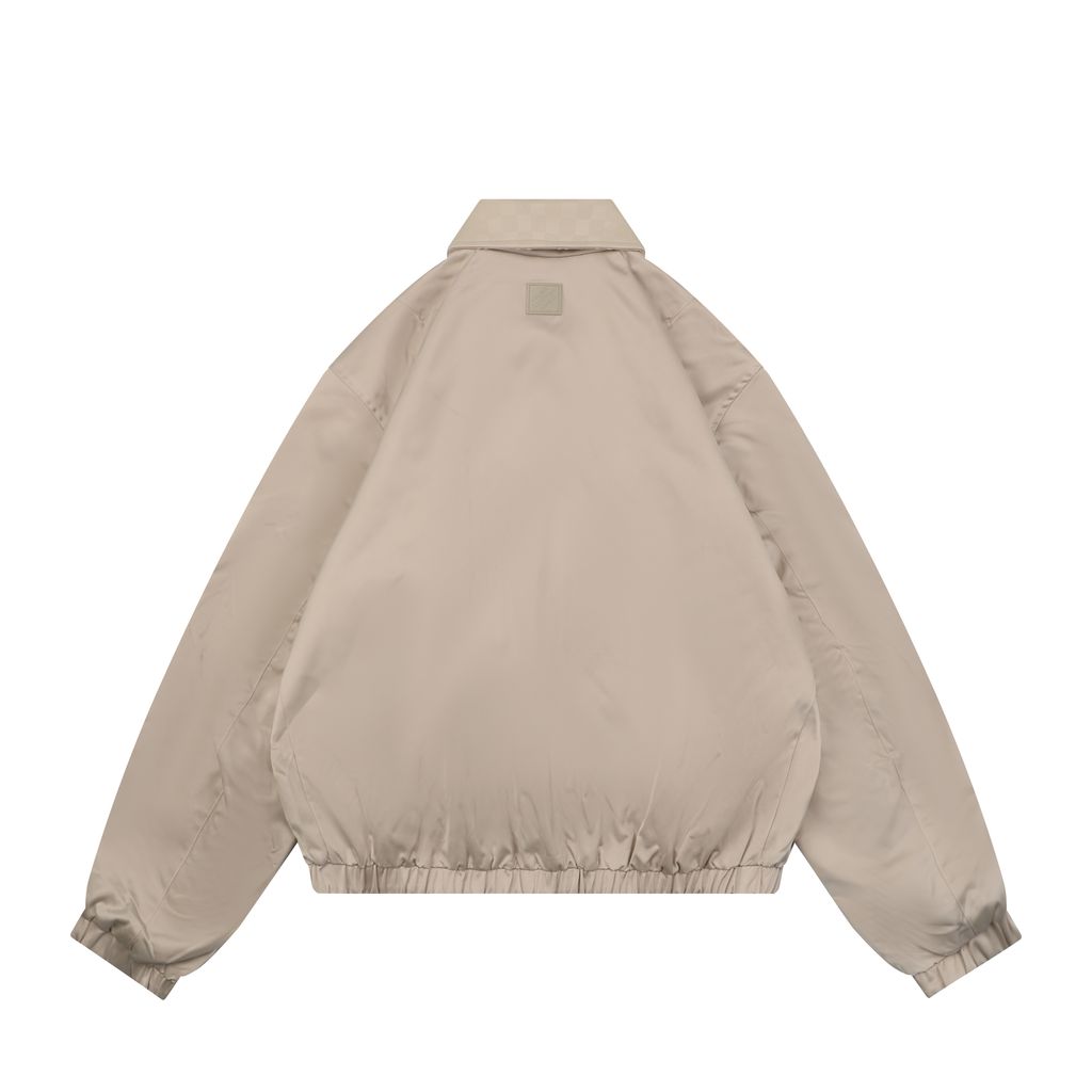 Louis Vuitton small logo Monogram diamond reversible jacket 75D polyester nylon cotton blend jacquard embossed PU leather collar relaxed fit sizes 46 48 50 52