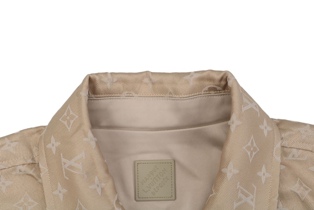 Louis Vuitton small logo Monogram diamond reversible jacket 75D polyester nylon cotton blend jacquard embossed PU leather collar relaxed fit sizes 46 48 50 52