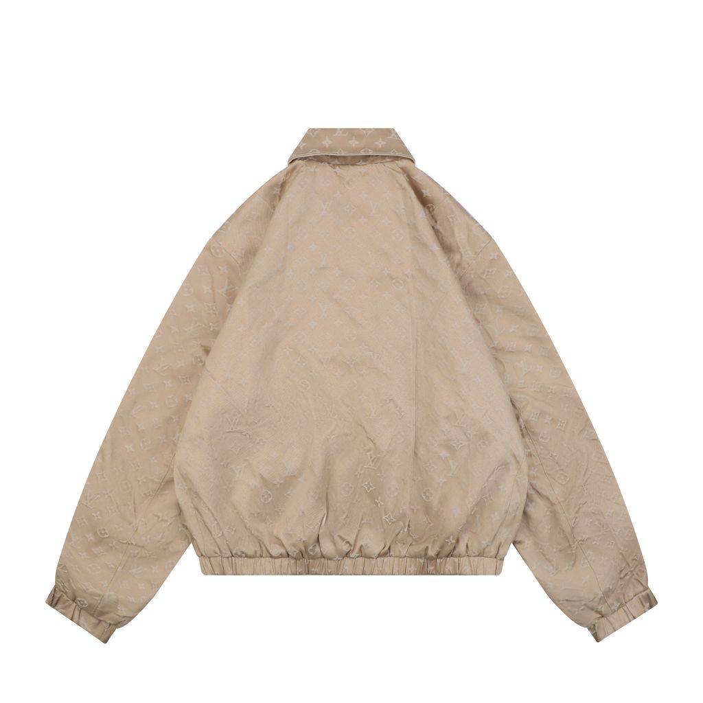 Louis Vuitton small logo Monogram diamond reversible jacket 75D polyester nylon cotton blend jacquard embossed PU leather collar relaxed fit sizes 46 48 50 52