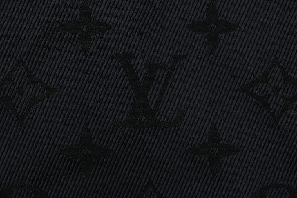 Louis Vuitton black small logo Monogram diamond reversible jacket 75D polyester nylon cotton blend jacquard embossed PU leather collar relaxed fit sizes 46 48 50 52