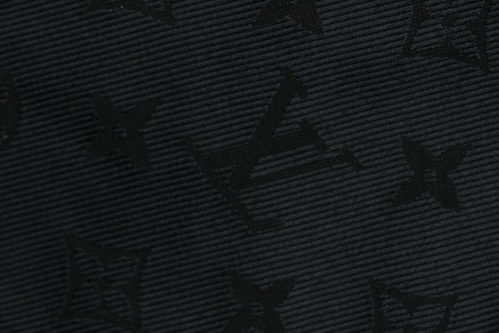 Louis Vuitton black small logo Monogram diamond reversible jacket 75D polyester nylon cotton blend jacquard embossed PU leather collar relaxed fit sizes 46 48 50 52
