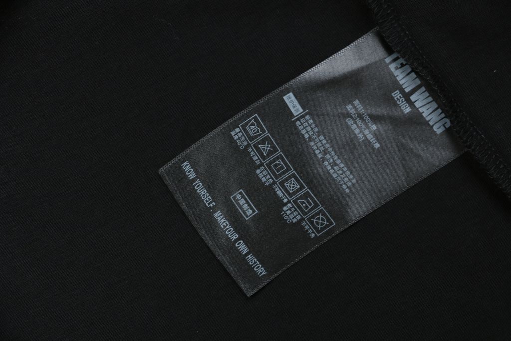 TEAM WANG x BBC distressed letter print long sleeve T-shirt 320gsm combed cotton washed front back digital print woven tape relaxed unisex sizes 0 1 2