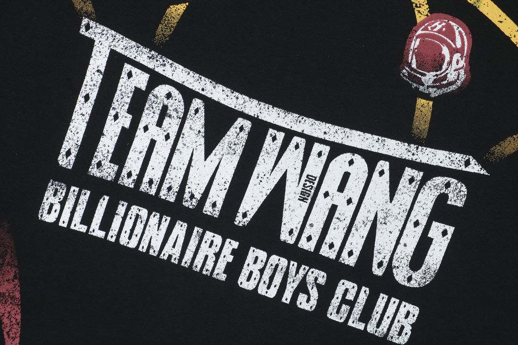 TEAM WANG x BBC distressed letter print long sleeve T-shirt 320gsm combed cotton washed front back digital print woven tape relaxed unisex sizes 0 1 2