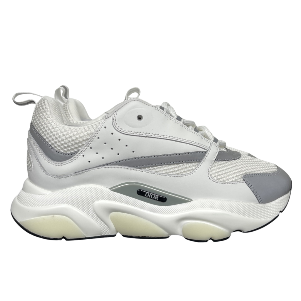Dior B22 White Silver Technical Mesh Calfskin Sneakers