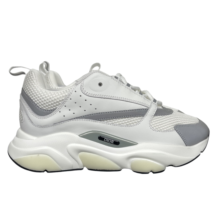 Dior B22 White Silver Technical Mesh Calfskin Sneakers