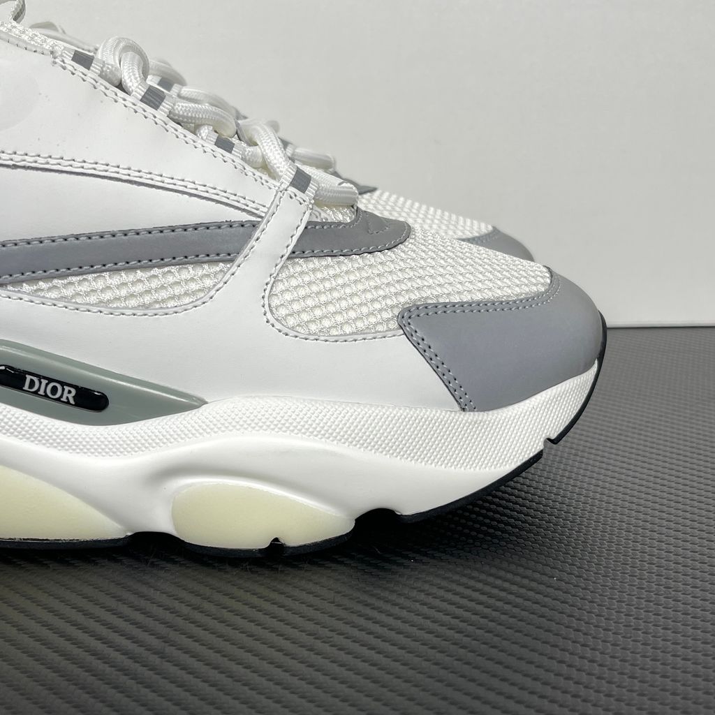 Dior B22 White Silver Technical Mesh Calfskin Sneakers